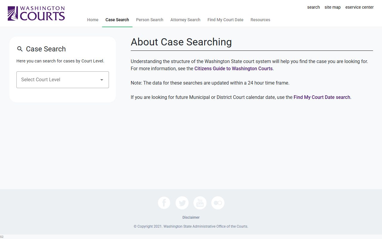 Ferry County court records after arrest search form in Washington Courts